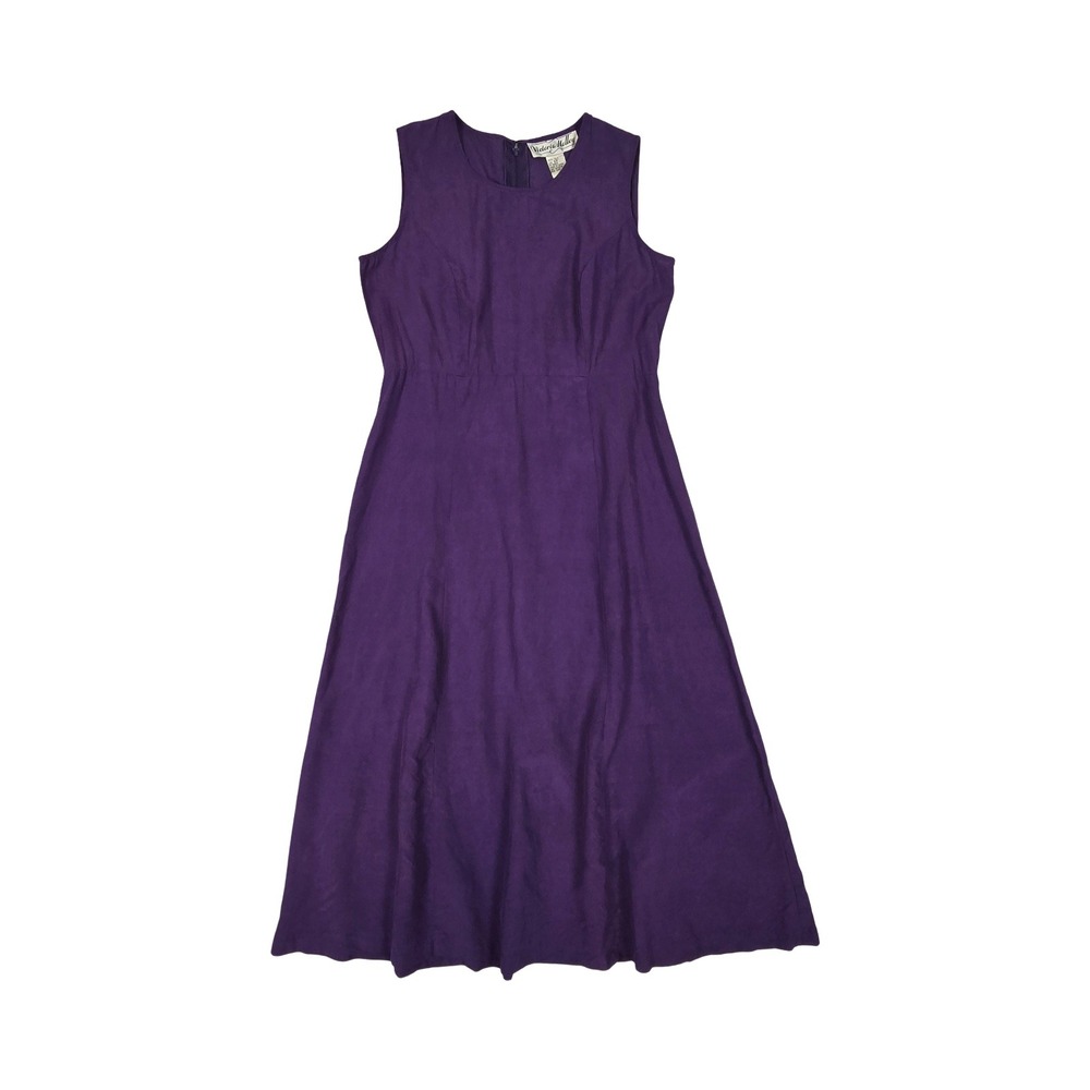 VTG 90s Victoria Holley Purple 100% Silk Sleeveless Midi Dress Minimalist 6P